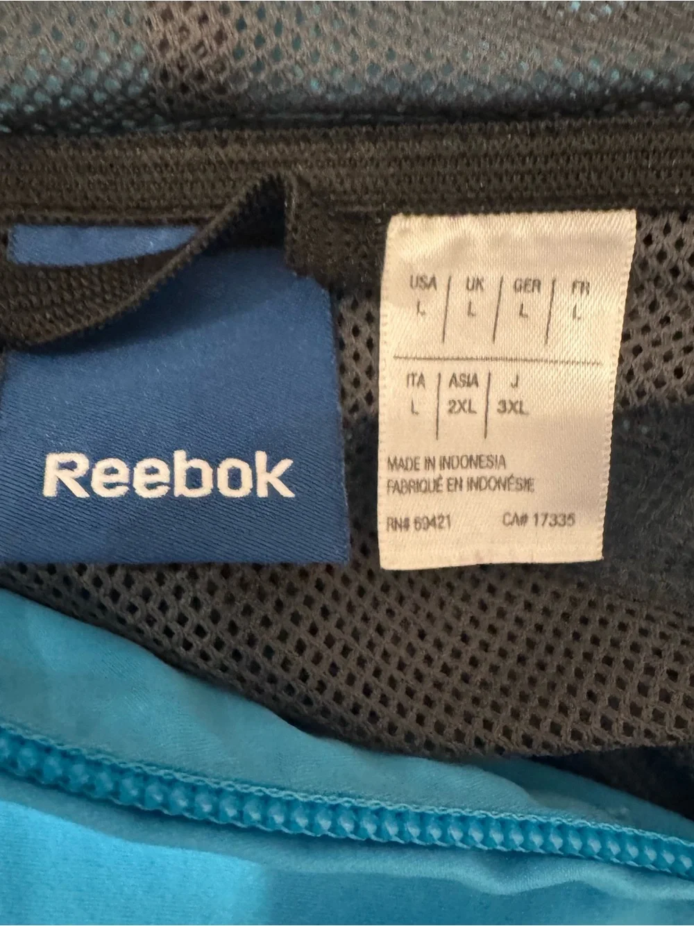 Men's Reebok Blue Hooded Windbreaker Jacket Size Large